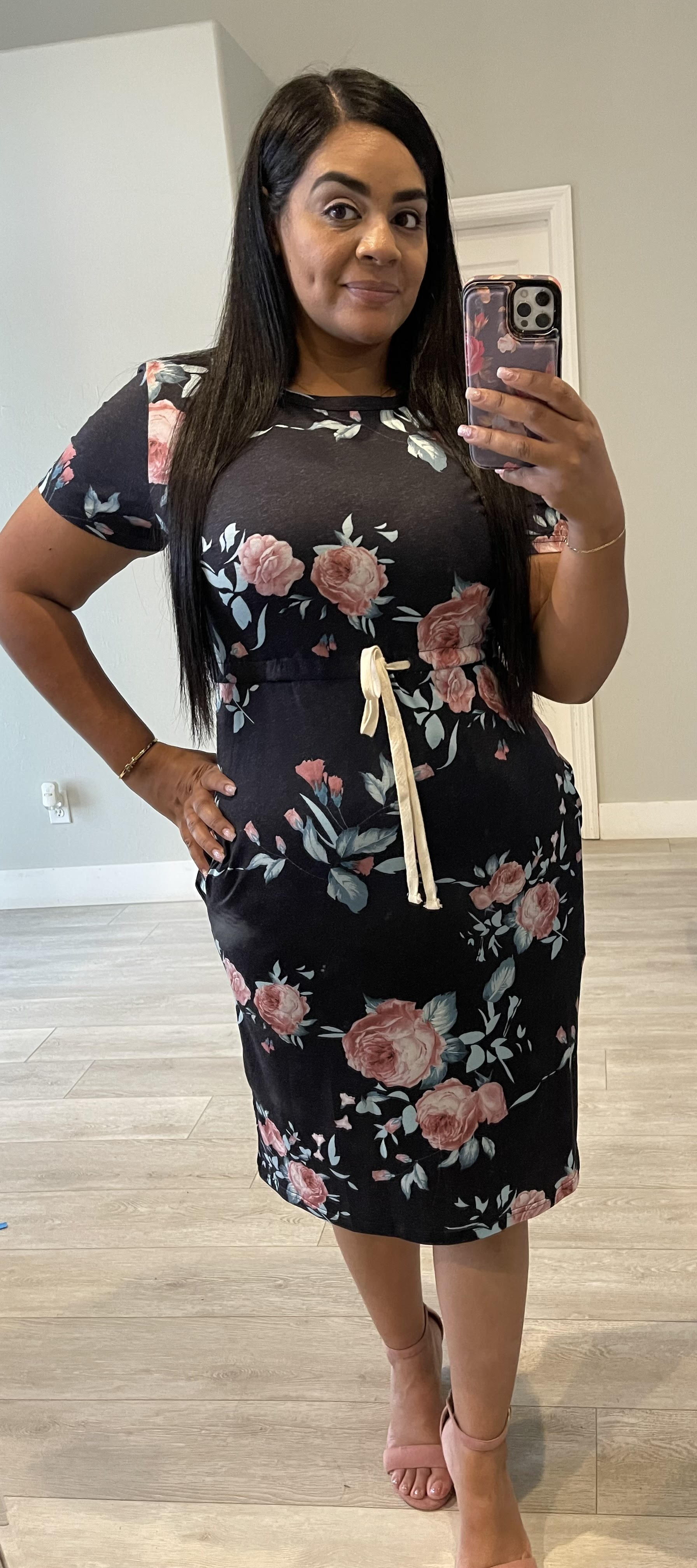 Short Floral Dress-Black  Zio's Fashion
