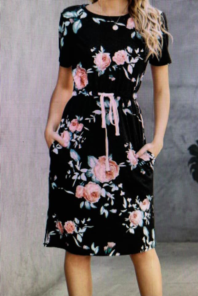 Short Floral Dress-Black – Zio's Fashion