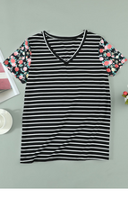 Load image into Gallery viewer, Floral Sleeve v-neck top
