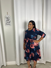 Load image into Gallery viewer, Navy blue floral midi dress
