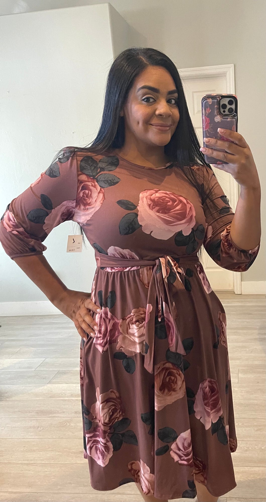 Mauve floral midi dress