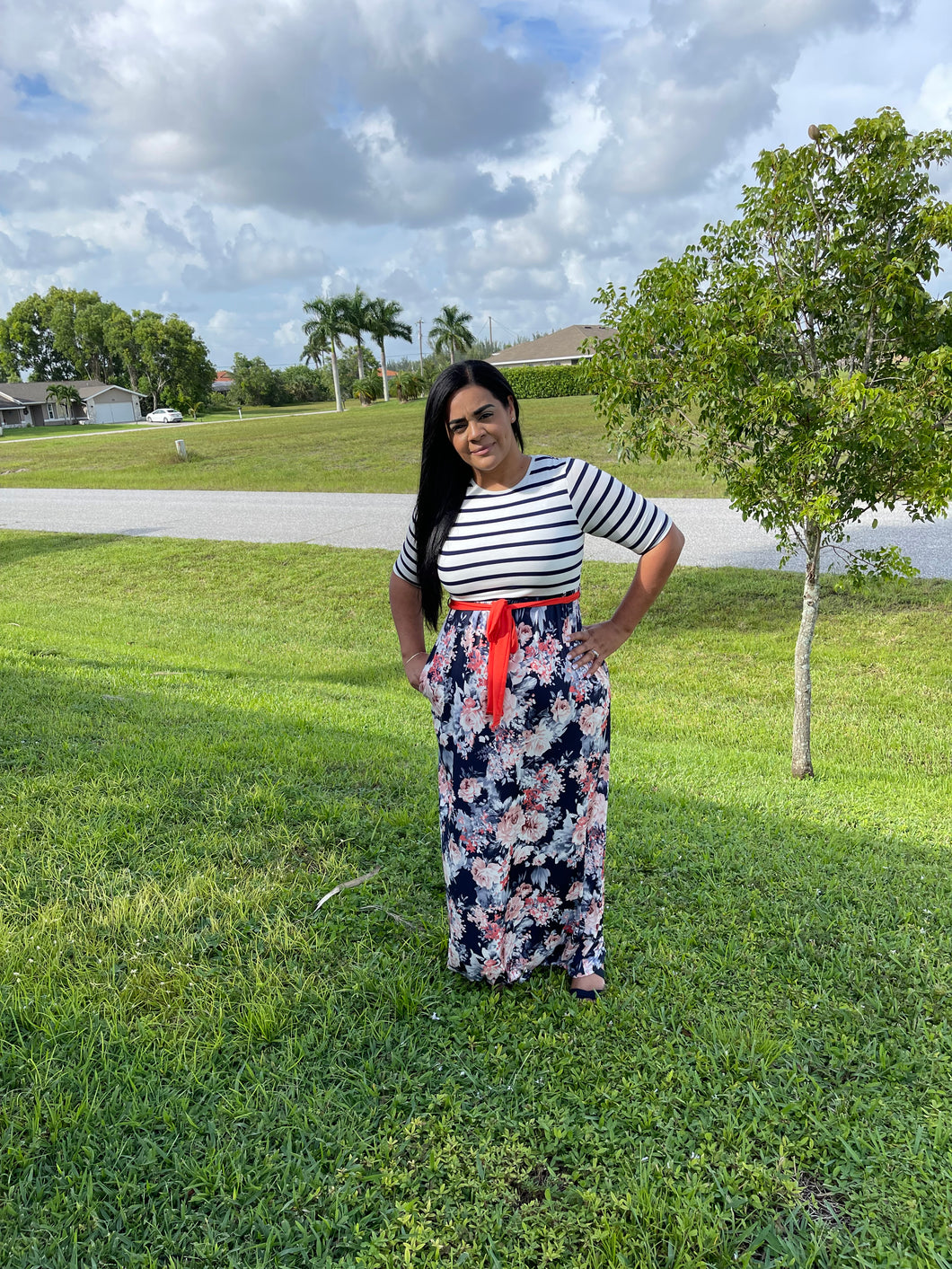 Navy floral maxi dress