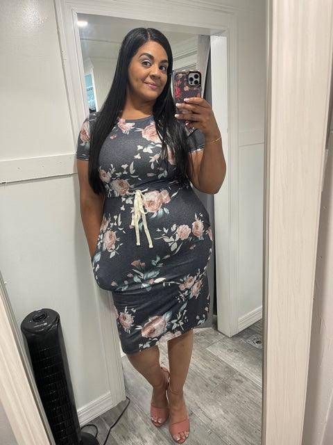 Short Floral Dress-Gray